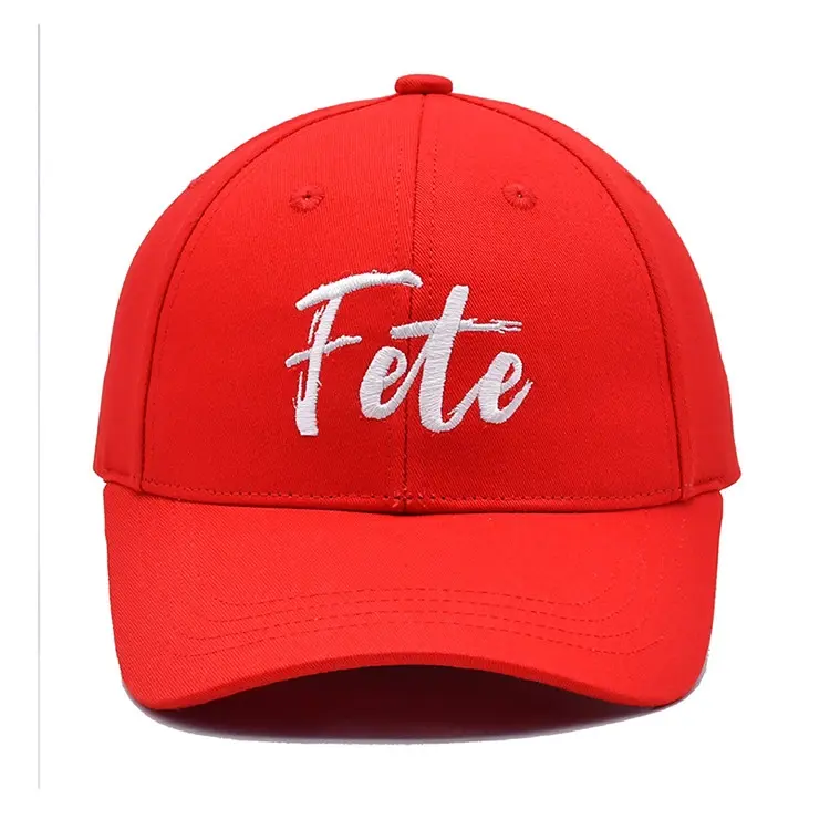 2D Embroidery 6-Panel Curved Brim High Quality Red Color Low Profile 65% Cotton and 35% Polyester Fabric Baseball Caps