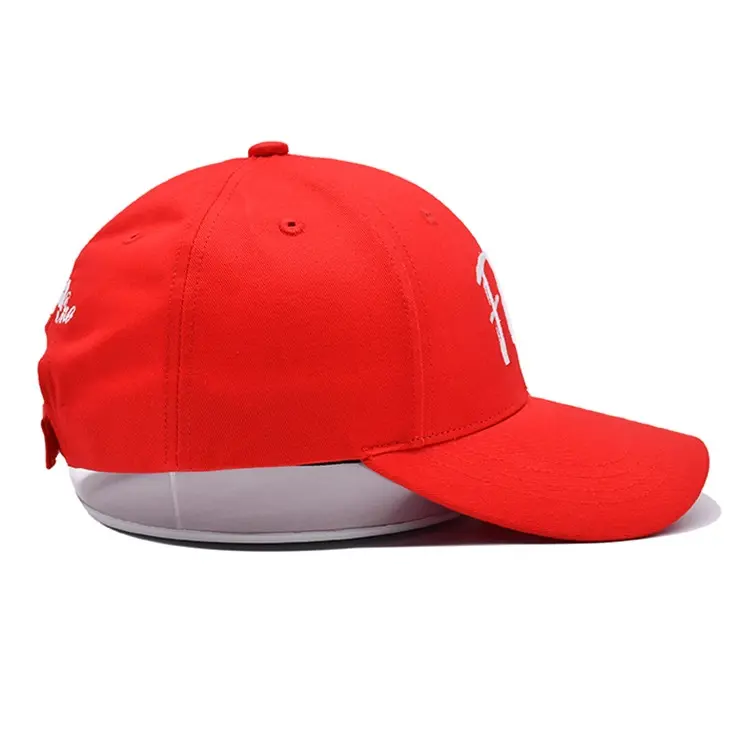 2D Embroidery 6-Panel Curved Brim High Quality Red Color Low Profile 65% Cotton and 35% Polyester Fabric Baseball Caps 4