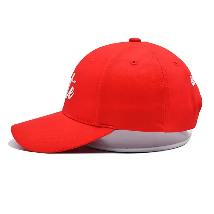2D Embroidery 6-Panel Curved Brim High Quality Red Color Low Profile 65% Cotton and 35% Polyester Fabric Baseball Caps 3