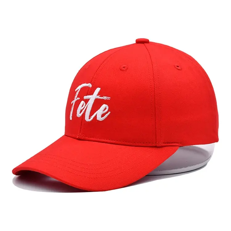 2D Embroidery 6-Panel Curved Brim High Quality Red Color Low Profile 65% Cotton and 35% Polyester Fabric Baseball Caps 2