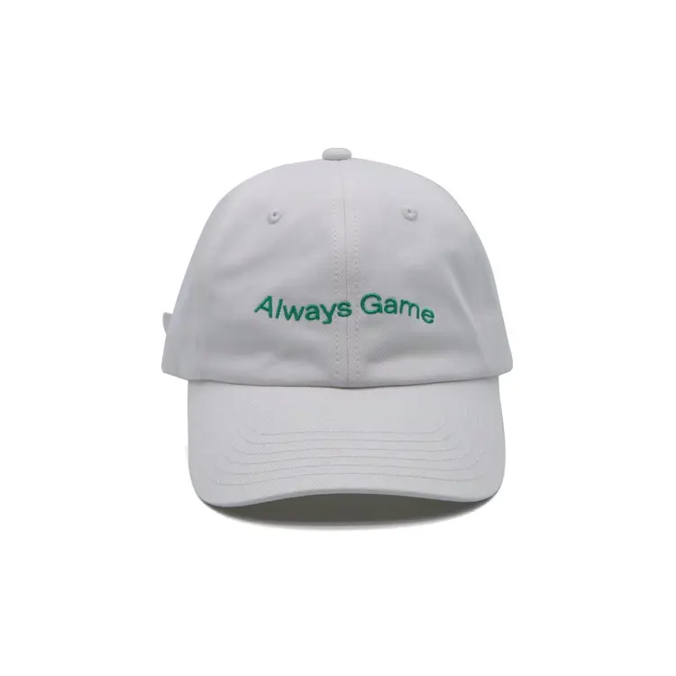 2D Embroidery 6-Panel Curved Brim High Quality White Color Low Profile 65% Cotton and 35% Polyester Fabric Baseball Cap
