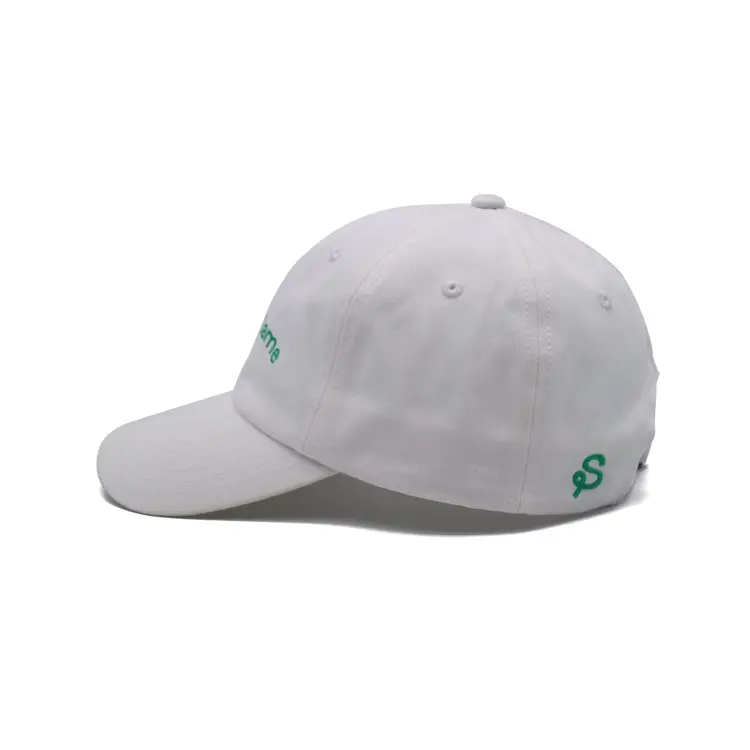 2D Embroidery 6-Panel Curved Brim High Quality White Color Low Profile 65% Cotton and 35% Polyester Fabric Baseball Cap 3