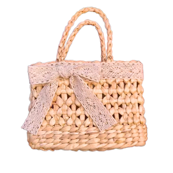 Water Hyacinth Bag Top Seller Rattan Bag Door Gift For Holiday Decoration Classic Style Light Brown Color Made In Vietnam 2