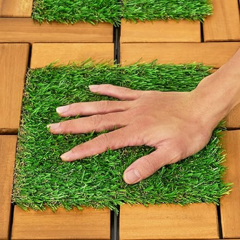 Fast Delivery Garden Decor Grass for Entryway Tile Landscape Edging Artificial Grass with Acacia Wood FresGard 9PCS 12''x12''0.94'' 1