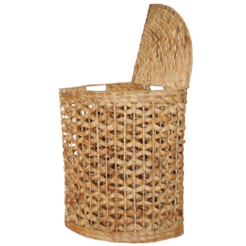 Good Price Set Of 8 Half-Moon Hampers With 3 Small Baskets Iron Frame And Floral Weaving Water Hyacinth Laundry And Restroom 4