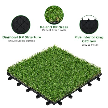 Best Seller 9PCS 12''x12''X1.26" FresGard Artificial Grass with Acacia Wood High Quality Grass for Entryway Tile Landscape Edging 5