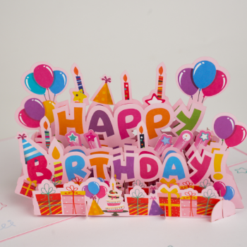 Greeting Birthday Card Pop Up Pink Best Choice Unique Design High Quality Offset Printing Customized 3