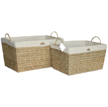 Fast Delivery Seagrass Baskets Set Of 2 Two Handles And Movable Fabric Lining Natural Seagrass Seagrass Iron Frame Cotton 4