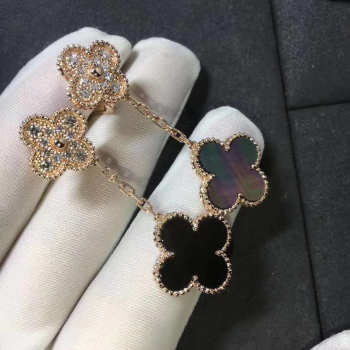 Magic Earrings 18k Pink Gold set with 2 motifs of Mother of pearl and Diamonds VGEMS Ready To Export From Vietnam Manufacturer 5