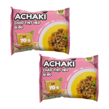 Achaki Pork and squash instant porridge High Specification natural color using for baby packing in bag Made in Vietnam 2