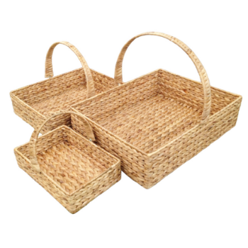 Good Quality Picnic Baskets Set Of 3 Natural Water Hyacinth With D Handle - Movable Fabric Lining Folding Picnic 5