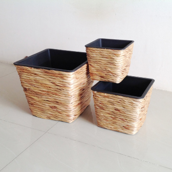 High Quality Set Of 5 Square Water Hyacinth Plant Pots Pp Pots Lining Twisted Weaving Natural Color Garden Decoration Twisted 2