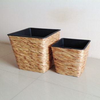 High Quality Set Of 5 Square Water Hyacinth Plant Pots Pp Pots Lining Twisted Weaving Natural Color Garden Decoration Twisted 8