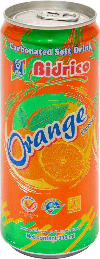 Good Quality Carbonated Soft Drink Orange Flavor Bidrico Brand Iso Halal Haccp Beverage Packed In Can Vietnamese Manufacturer 2