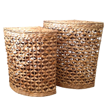 Good Price Set Of 8 Half-Moon Hampers With 3 Small Baskets Iron Frame And Floral Weaving Water Hyacinth Laundry And Restroom 1