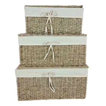 Hot Model Storage Laundry Blank Organizer Set of 3 Thick Knitted Hyacinth Flat Straps Basket Boat Shape from Vietnam 1