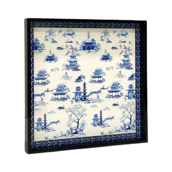 Lacquer Tray Customized Chinoiserie Blue Pagodas Asian Zen 25.5x25.5cm Art Halinhthu Casa From Vietnam Manufacturer 6