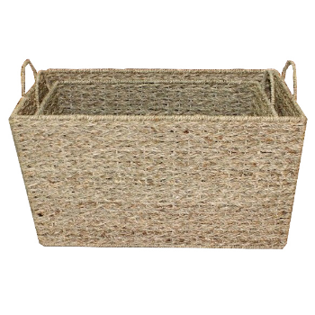 Fast Delivery Seagrass Baskets Set Of 2 Two Handles And Movable Fabric Lining Natural Seagrass Seagrass Iron Frame Cotton 6