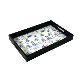 Lacquer Tray Chinoiserie Blue Pavilion Asian Zen 45x30cm Art Halinhthu Casa For Dinner Serving Tray Vietnam Manufacturer 4