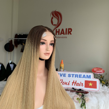 Ombre Blonde Color Bone Straight Wig Weft Hair Extensions human hair wigs 100% Human Hair Vendors Made In Vietnam 4