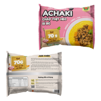 Achaki Pork and squash instant porridge High Specification natural color using for baby packing in bag Made in Vietnam 6