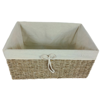 Storage Basket Set of 3 Piece Rectangular Plain Weave Iron Frame Sedge Natural Color with Surface Coating Made In Vietnam 1