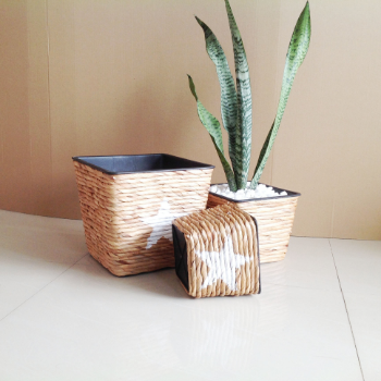 Good Price Set Of 4 White Star Water Hyacinth Plant Pots Pp Pots Lining Twisted Weaving And Natural Color Home Or Garder 4