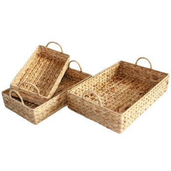 Wholesale Custom Water Hyacinth Storage Tray Glass Bottle Water Wooden Handles From Vietnam Manufacturer 1