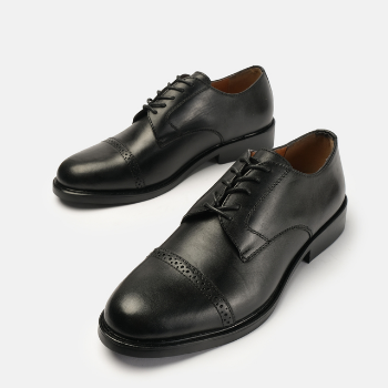 Black Derby Shoe Oxford Lace Up Derby Dress Shoes High Quality Fashion Office Men Custom Brogue From Vietnam Manufacturer 2