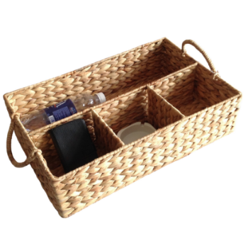 Good Price Natural Water Hyacinth Divided Baskets Fishbone Weaving Home Kitchen Or Office Organization Stocked Folding Handles 6