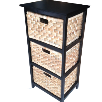 High Quality Cabinets Black Wooden Frame With 3 Water Hyacinth Drawers Store Accessories And Keep Your Living Space Organized 5