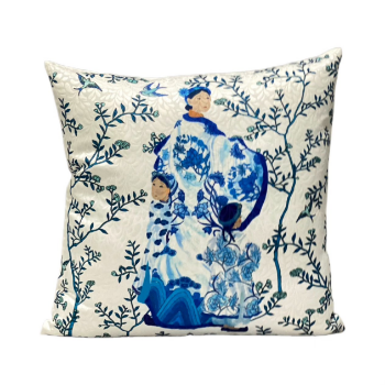 Printed Cushion Cover Mother and Children Scenic Toile 45x45cm Halinhthu Casa 100% Polyester From Vietnam 100% Polyester 5