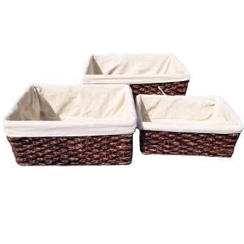 Set Of 4 Braid Weaving Water Hyacinth Baskets Stocked Folding Handles Storage Water Hyacinth Customized 2