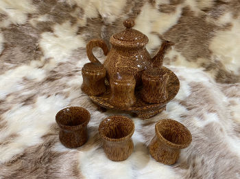 Hot Item Teapot And Cup Set Make From Wooden Coconut For Tea Dark Brown All Seasons Made In Vietnam Manufacturer 6