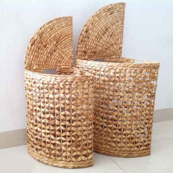 Good Price Set Of 8 Half-Moon Hampers With 3 Small Baskets Iron Frame And Floral Weaving Water Hyacinth Laundry And Restroom 2