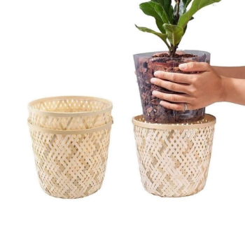 Planter Pot Wholesale Woven Bamboo Planter Pot VNGT001 Handicraft Rattan Basket Standing Sustainable Household Indoor Vietnam Manufacturer 1