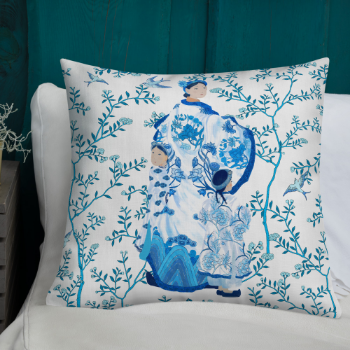 Printed Cushion Cover Mother and Children Scenic Toile 45x45cm Halinhthu Casa 100% Polyester From Vietnam 100% Polyester 1