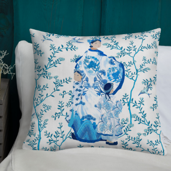 Printed Cushion Cover Mother and Children Scenic Toile 45x45cm Halinhthu Casa 100% Polyester From Vietnam 100% Polyester