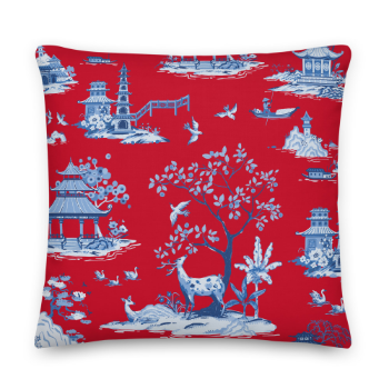 Printed Cushion Cover Classic Blue Pagodas And Deer Art 45x45cm Halinhthu Casa Custom Design And Size 100% Polyester Decoration 2