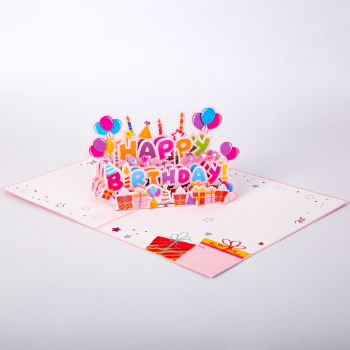 Greeting Birthday Card Pop Up Pink Best Choice Unique Design High Quality Offset Printing Customized 7