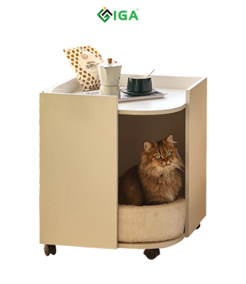 Bedside Table with Cat Box and Wheels - GP194 4