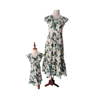 Mother & Baby Dress Set With Leaf Pattern Family Matching Outfits Fast Delivery High Quality Family Matching Outfits 11