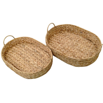 Good Quality Set Of 2 Oval Water Hyacinth Trays With Ear Handles 2 Colors Handmade Put On Flat Surface Modern Water Hyacinth 4