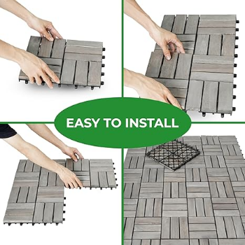 Competitive Price FresGard 9PCS Interlocking Deck Tiles 12"x12"x0.94'' Gray Acacia Patio Decor Flooring Tiles 3