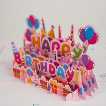 Greeting Birthday Card 3D Card Pink Best Choice Unique Design Good Quality Offset Printing Customized 7