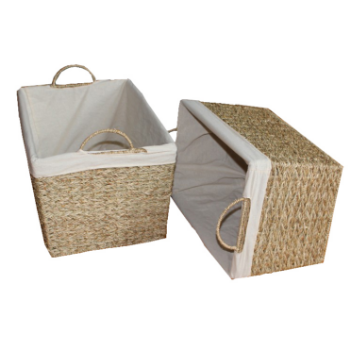 Fast Delivery Seagrass Baskets Set Of 2 Two Handles And Movable Fabric Lining Natural Seagrass Seagrass Iron Frame Cotton 1