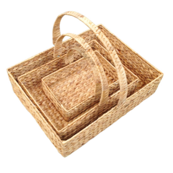 Good Quality Picnic Baskets Set Of 3 Natural Water Hyacinth With D Handle - Movable Fabric Lining Folding Picnic 4