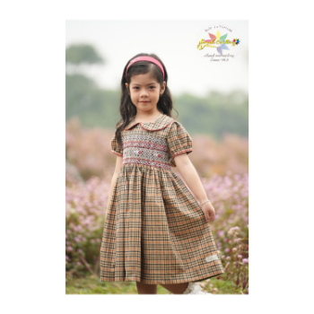 Western Brown Plaid Smock Dress For Baby Girl Fast Delivery Top Favorite Product Birthday Dress Fancy Pattern 9