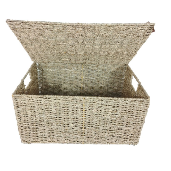 Storage Basket Set of 3 Piece Rectangular Plain Weave Iron Frame Sedge Natural Color with Surface Coating Made In Vietnam 2