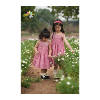 Girl's Dress with Chest Texture Flower High Quality Competitive Price Kids Dresses For Girls Lovely Pattern Packing In Polybag